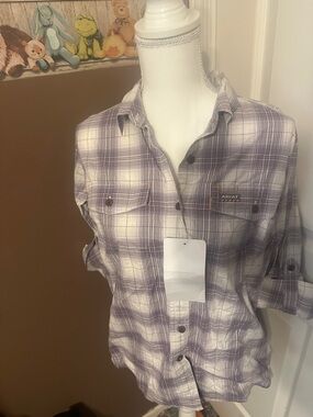 Ariat Rebar work shirt Lavender and White Plaid Button-Up Shirt NWT